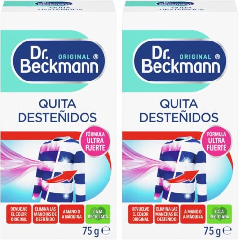 Dr. Beckmann Quita Desteñidos | Elimina con eficacia las manchas y decoloraciones de la colada | Restaura los colores originales | 75 g (Paquete de 2)