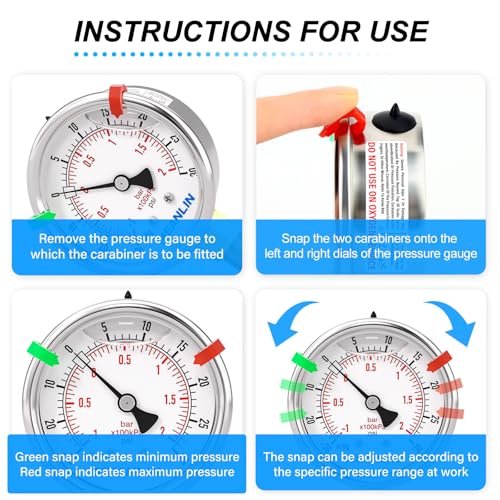 Image of MEANLIN MEASURE -30inHG~30Psi Vacuum Pressure Gauge 1 /8 inch NPT 2.5 inch FACE DIAL, Stainless Steel Liquid Filled Pressure Gauge WOG Water Oil Air Lower Mount (with 2PCS Snaps)