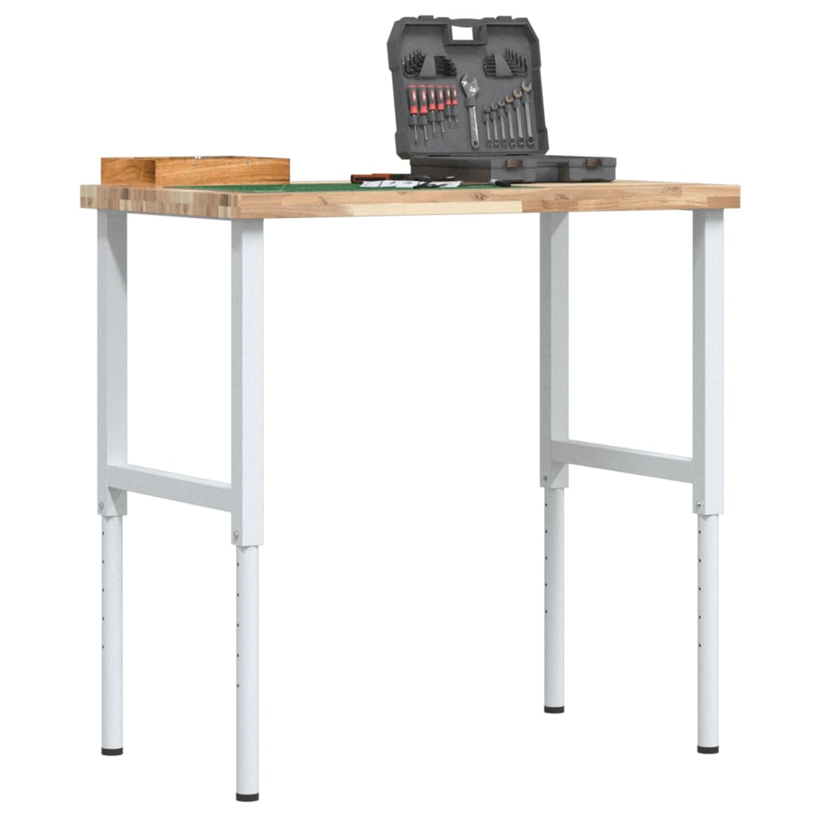 Homgoday Banco da Lavoro in Legno massello di Acacia Non trattato con Gambe in Metallo Grigio Regolabili 100x60x(73-995) cm
