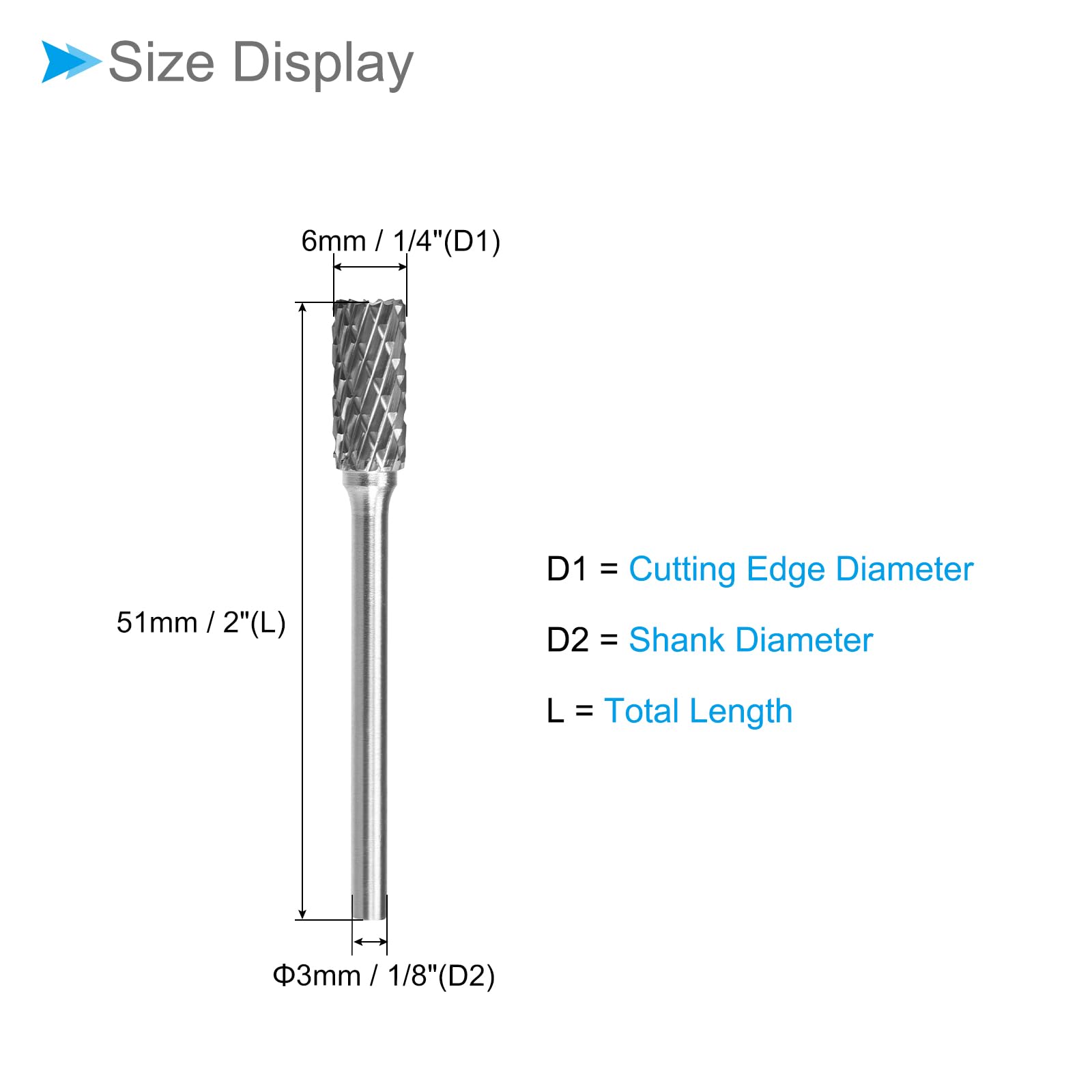 CoCud Tungsten Carbide Rotary Burrs File, 3mm Shank 6mm Dia, Double Cut Cylinder Shape Rotary Burrs Tool - (Applications: for Metal Carving), 2-Pieces - Image 2