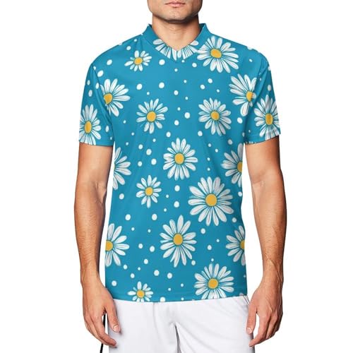 Camiseta de fútbol transpirable con margaritas y fondo azul para hombre