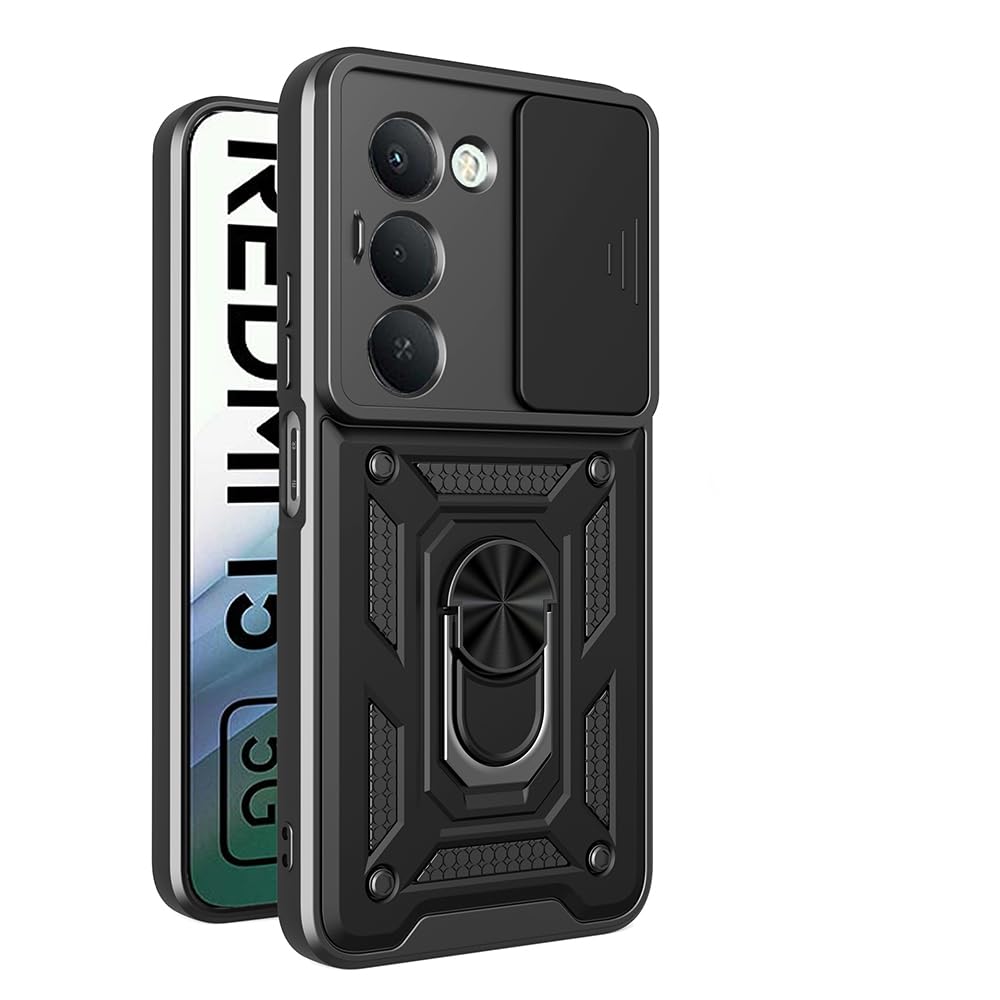 Zore Xiaomi ile uyumlu Redmi 15 Kılıf Magnetik Standlı Kamera Korumalı Zore Sürgülü Vega Kapak Siyah
