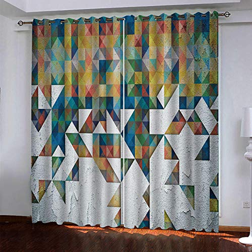 Rideaux Occultants Thermiques pour Chambre Et Salon 140X160Cm (LxH) - 3D Motif Triangle Coloré Motif Rideau Occultant Thermiques Phonique, Rideaux Et...
