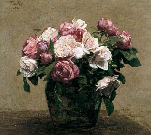 Impression d'affiches de roses roses par Henri Fantin-Latour sur toile 60x90cm