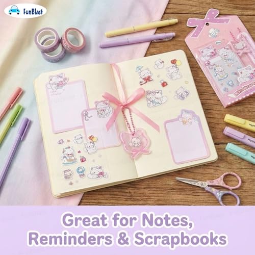 Image of FunBlast Cute Cat Sticky Notes - Cat Memo Pad, Kawaii Sticky Note for Kids & Girls, Self Adhesive Notes and Bookmark, Stationery Gift for School, Office & Personal Use (Pink)