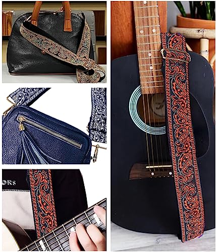 Image of 1pc Adjustable Strap Replacement 2inch Wide Paisley Jacquard Belt for Crossbody Purse Handbag Shoulder Guitar Camera Bag (Khaki)