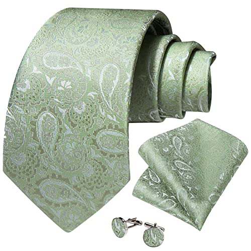 Image of DiBanGu Mens Paisley Tie Sets Silk Jacquard Woven Floral Necktie and Pocket Square Cufflinks Wedding Business Party