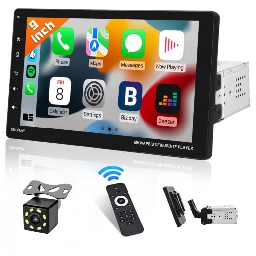 Radio de Coche 1 DIN Carplay y Android Auto Pantalla Táctil Extraíble Radio Coche Bluetooth Manos Libres Soporte Mirror Link para iOS/Android Radio FM SWC USB SD AUX + Cámara de Visión Trasera