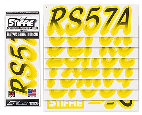 Image of STIFFIE Whipline Black /Yellow Crush 3 inch Super Sticky Boat & PWC Registration Decals • Numbers Letters Stickers