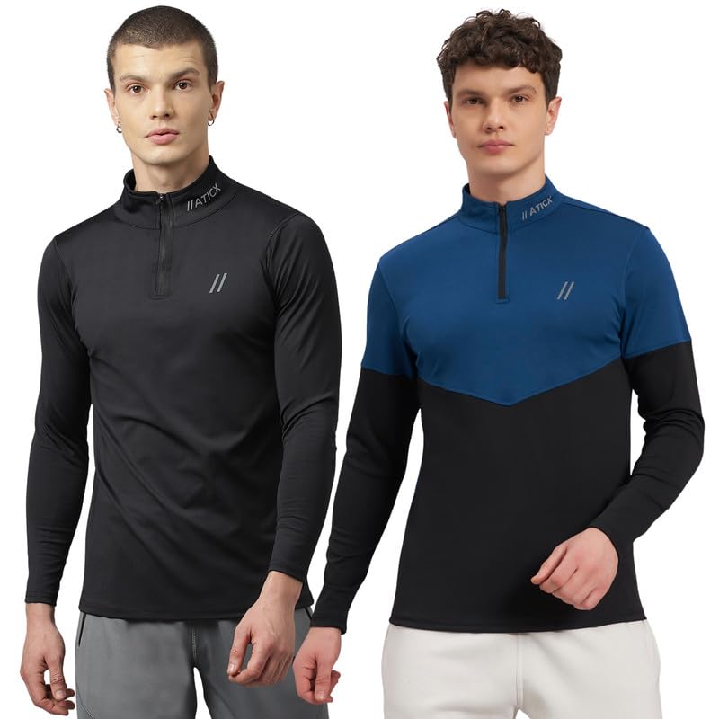 Image of ATICX Polyester Full Sleeve Compression High Turtle Neck Sports Jersey T Shirt for Men - Quick Dry Fit Gym Workout Top for Running, Swimming, Training, Cycling, Football, Badminton
