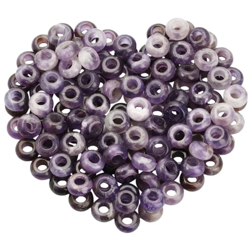 Nupuyai Pack of 30 12x6mm Large Hole Stone Loose Beads for Jewelry Making, Polished Rondelle European Beads fit Charms Bracelet, Amethyst