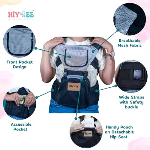 Image of HIYBEE 6-in-1 Baby Carrier with Ergonomic Hip Support | Multi-Position Carrier for Newborns & Toddlers | Soft, Breathable & Secure Design. Max Weight up to 15 Kgs