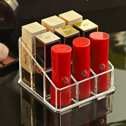 Image of Clear Acrylic Lipstick Lip Gloss Organizer 9 Slots Small Cosmetic Display Holder for Nail Polish Essential Oil