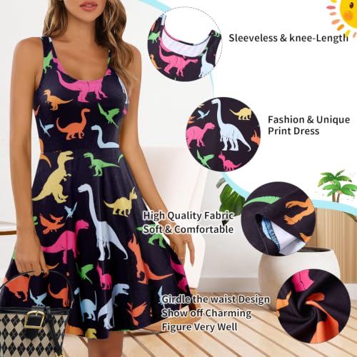 Image of uideazone Women Funny Print Sleeveless U Neck A Line Casual Midi Dress