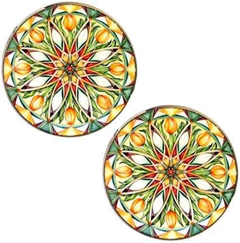 Mancuernillas Kaleidoscope Flower Spray Verde/Blanco/Naranja miniatura 2