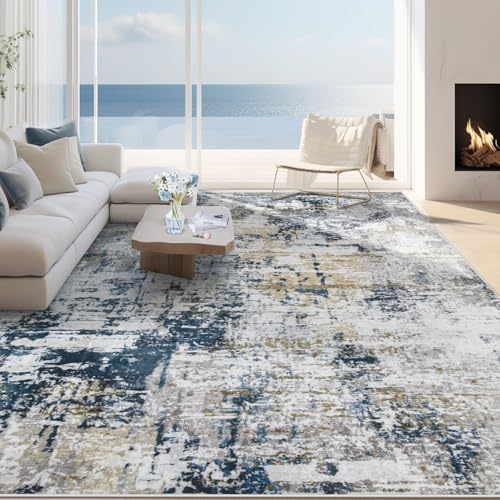 8×10 Area Rugs for Living Room: Washable Modern Abstract Rug Large Soft Non Slip Living Room Rug Indoor Low Pile Carpet for Bedroom Dining Room Home – Blue Grey Brown