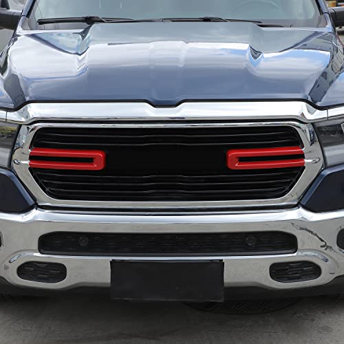 Image of Front Grille Inserts Trim Cover Grill U Bar Cover Frame Decoration Exterior Accessories for Dodge RAM 2018 2019 2020 2021 2022,Red