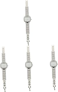 4 Pçs Discagem Presente Diamante Requintado Estilo Prata Menina Pulso Meninas Strass Lazer Inoxidável Embelezado Tempo Delicado Quadrado Elegante Pulseira De Aço Decorativo Verde