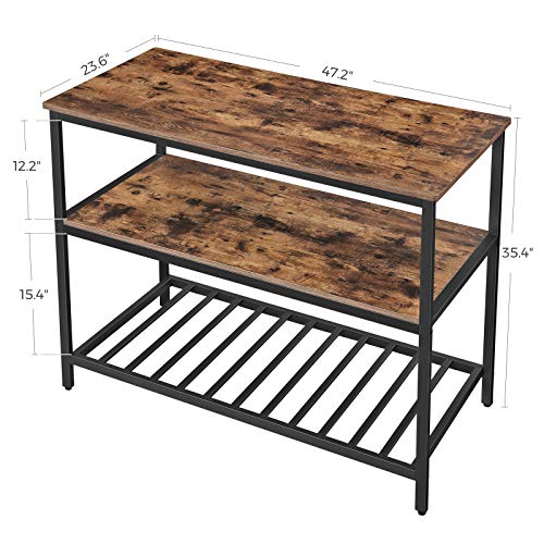 VASAGLE ALINRU Kitchen Island with 3 Shelves, Kitchen Shelf with Large Worktop, Stable Steel Structure, 47.2 x 23.6 x 35.4 Inches, Industrial, Easy to Assemble, Rustic Brown and Black UKKI01BX