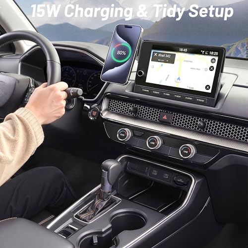 Image of Phone Mount for Honda Civic (11th Gen,2022-2026) & Acura Integra (ONLY Fits 7 inch /9 inch Screen), 15W Wireless Car Charger, Magnetic Phone Holder, 360 Rotating, Hands Free, with Storage Box, Car Gifts