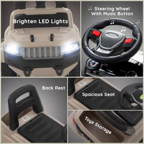 Image of Baybee Speedy Baby Ride on Car for Kids | Portable Kids Car with LED Lights, Music & Storage Basket | Push Toy Cars with High Backrest | Toddler Rideons Jeep for 1 to 3 Years Boys Girls (Desert)