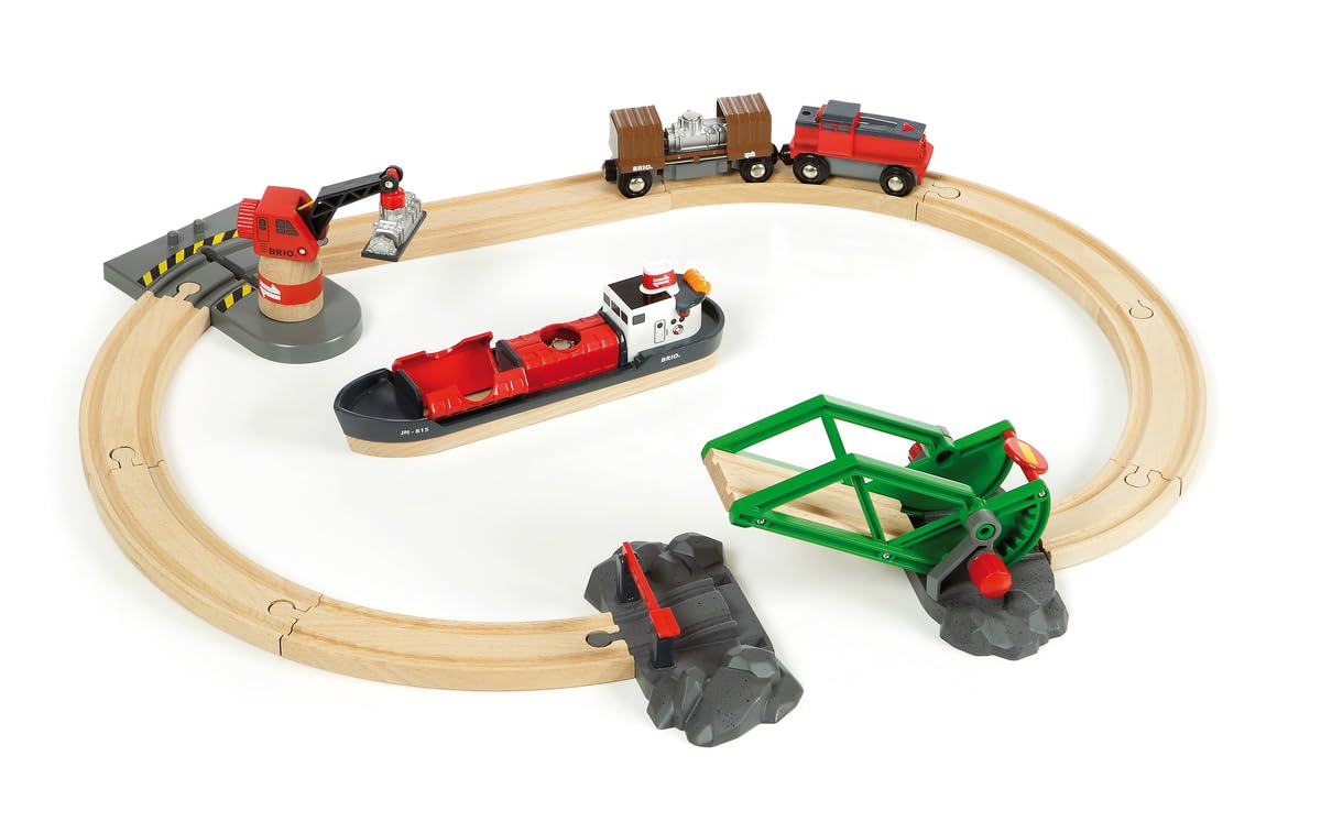 BRIO - Set Servicio Ferroviario Portuario, Ferrocarriles, Set de Construcción de Madera, Tren Juguete, Juguetes Niños 3 Años o más, Juegos Educativos 3 Años