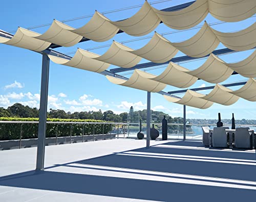 SunnyRoyal Beige 3'x12' Retractable Pergola Shade Cover Wave Shade Sail Replacement Canopy with...