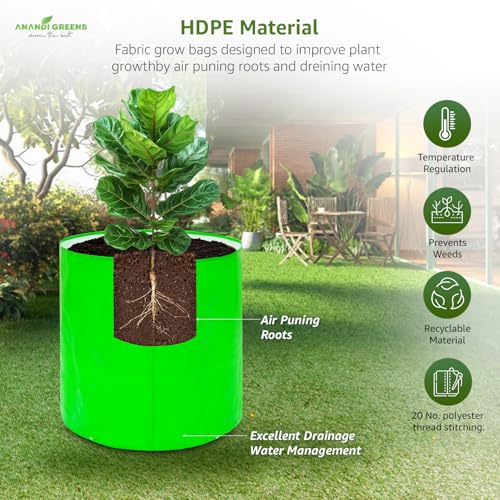 Image of Anandi Green'sHDPE 24x24 Inch Pack of 5 Extra Large Grow Bag 260 GSM Round for Big Fruit Trees - Lemon, Guava, Papaya, Pomegranate, Banana | Tree Planter Pot for Terrace & Garden