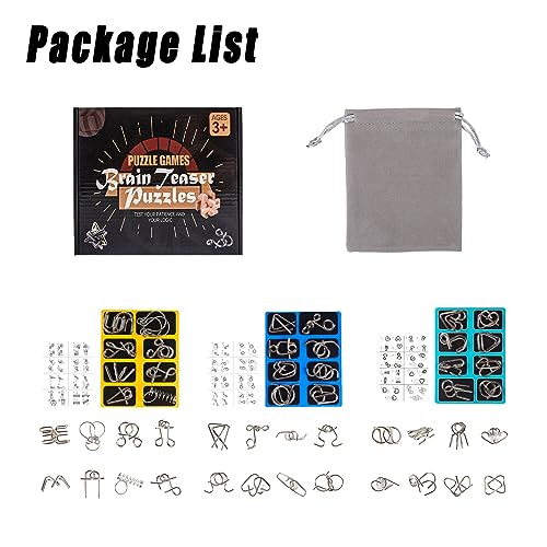 Holzsammlung 24 Stück Knobelspiele Metall, Metallpuzzle Metallknobellei Set IQ Spiele Geduldspiel Geschicklichkeitsspiel, Metal Puzzle Denkspiele Spielzeug Mini Geschenk für Erwachsene und Kinder