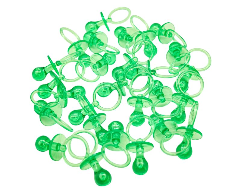 Image of 2.5 inch Baby Pacifier Party Favors, 36 Pieces, Gender Reveal Shower Decorations, Boy Girl Gender Neutral Table Scatter, DIY Party Games Decor (Green)