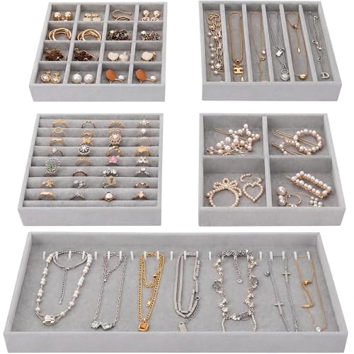Fixwal Jewelry Organizers and Storage, 14in Stackable Jewelry Drawer Organizer, Set of 5 Jewelry...