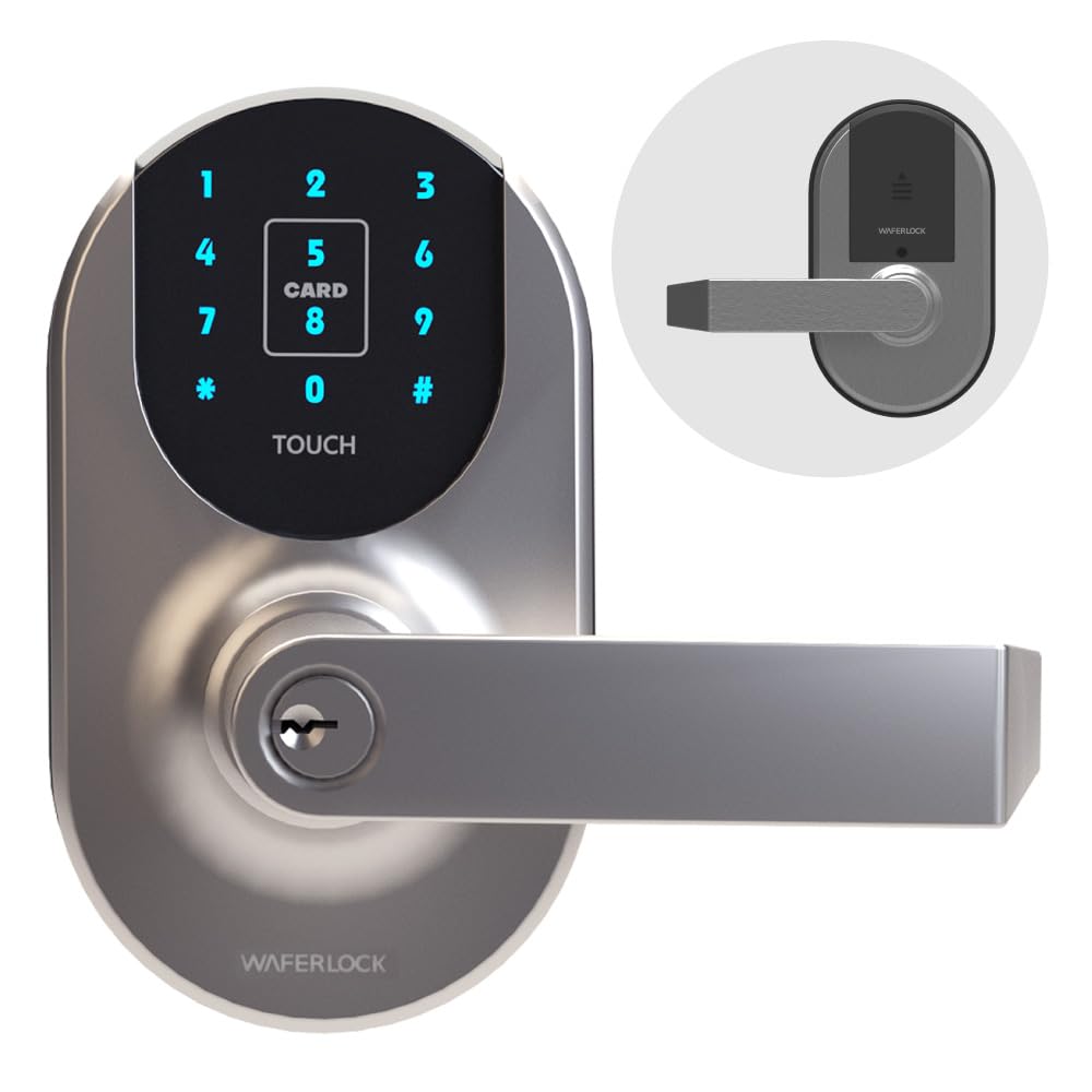 WAFERLOCK Electronic Lock, Cylindrical (for Doors with no deadbolt), Bluetooth Smart Door Lever, APP Control, RFID Card/Pin Code, ANSI Grade 1, Nickel
