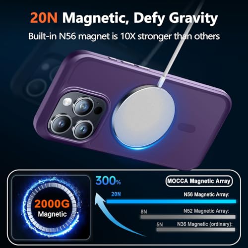 Image of MOCCA Magnetic Shockproof for iPhone 15 Pro Case,Deep Purple | 13ft Drop Tested | Compatible with MagSafe | Anti-Slip Matte Finish | Raised Camera & Screen Lip | Ultra-Slim Design
