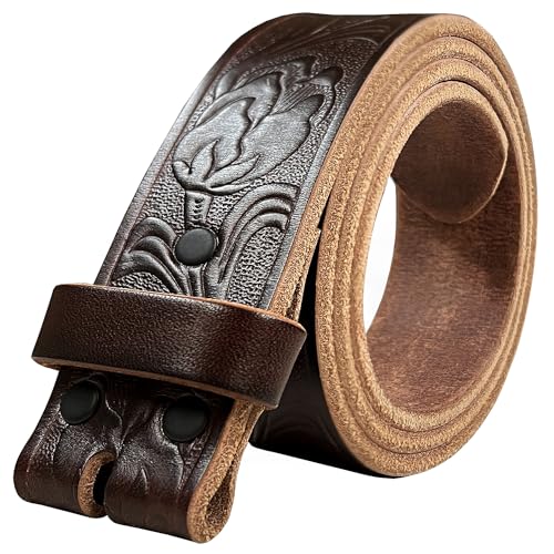 Mens Heavy-Duty (4.8~5.8 mm thick) Genuine Full Grain Leather Belt Strap 1-1/2