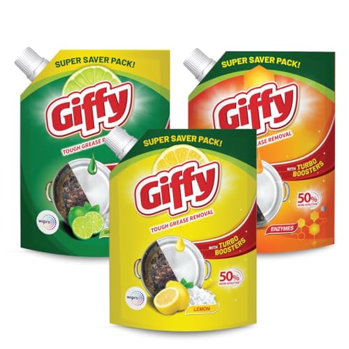 Image of Giffy Liquid Dishwash Gel 2 Litre | Lemon and Active Salt | 50% More Effective | Tough Grease Removal Expert | Turbo Boosters | Mild fragrance | Removes Tough Malodour | Hand-Safe