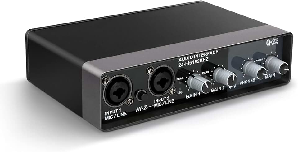 YOUSHARES Interface de Áudio Usb para Gravação de Música, Pré-Amplificadores de Microfone Audiobox 48V de 2 Canais para Gravação de Streaming e Podcast.