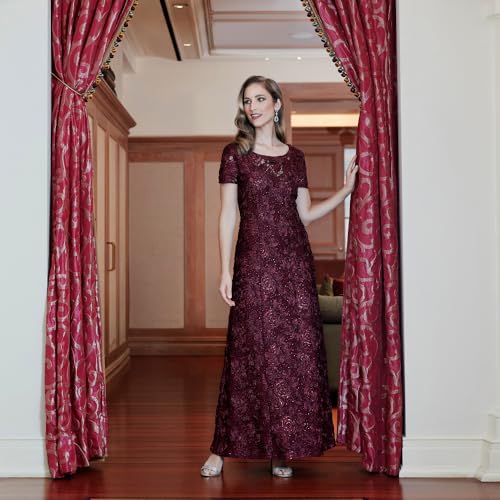 Alex Evenings Women's Long Rosette Mother of The Bride Dress with Short Sleeves4