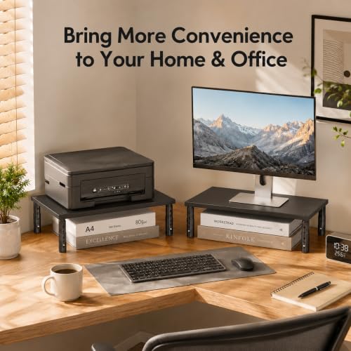 Image of OPNICE Adjustable Monitor Stand Riser for Desk, Wood Computer & Laptop Stand, Desk Organizers and Accessories, Office Desk Accessories & Workspace Organizer for Home Office Supplies, Black