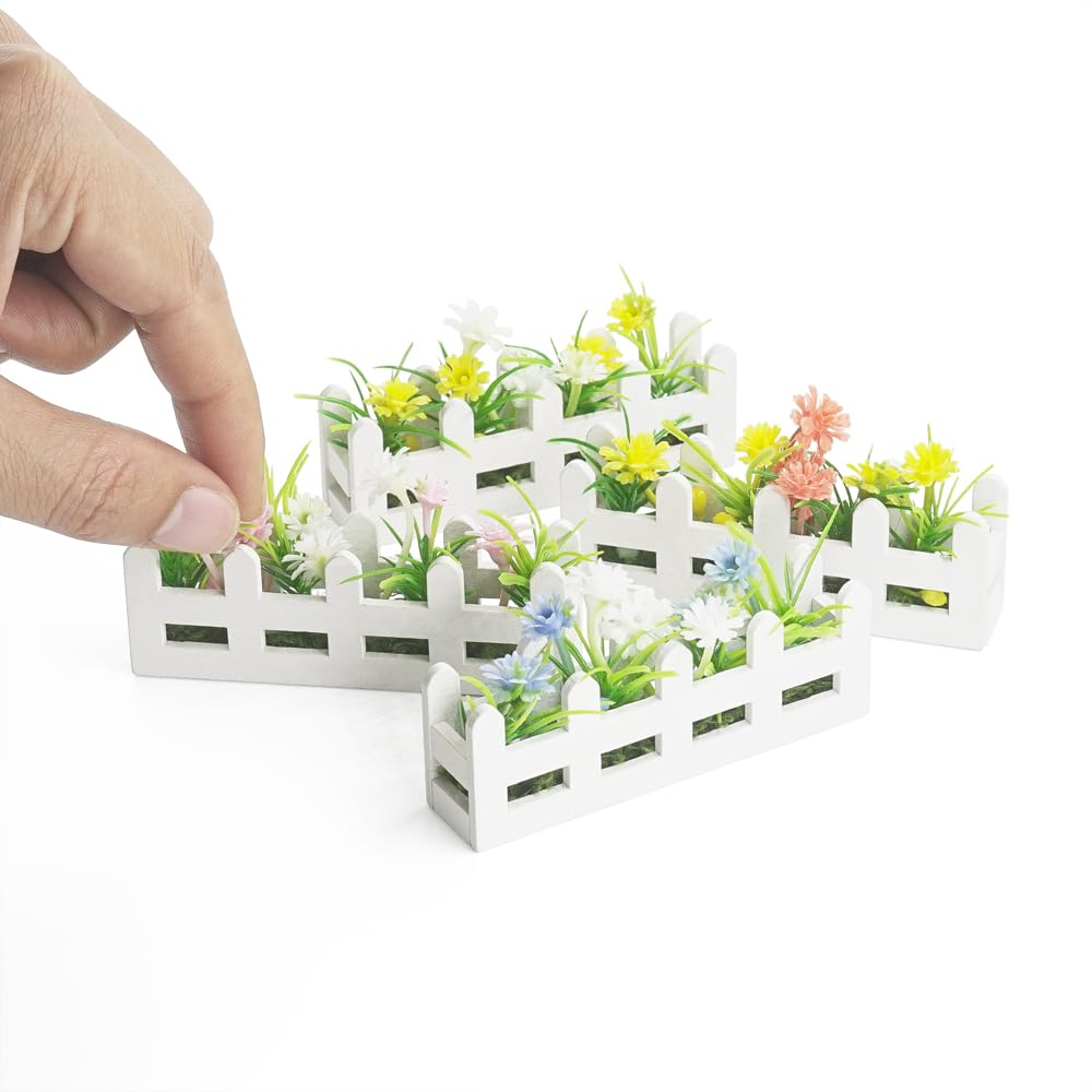 Odoria – Lot De 4 Jardinières Miniatures échelle 1/12 – Maison De Poupée – Fleurs Et Plantes – Bois – Idéal Pour Jardin Féerique Ou Diorama