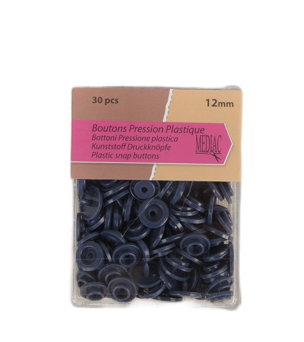Pack of 30 100% Plastic Snap Fasteners - Navy Blue - 12mm
