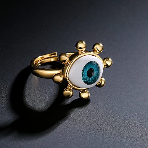 Cmoonry 18K Gold Plated Fashion 3D Evil Eye Charm Finger Ring For Women Men Adjustable (Style 1) #TOP3