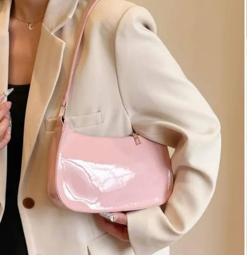 Image of Women's Glossy Shoulder Bag | Mini Hobo Handbag for Girls & Ladies | Stylish Patent Leather Purse for Party & Daily Use