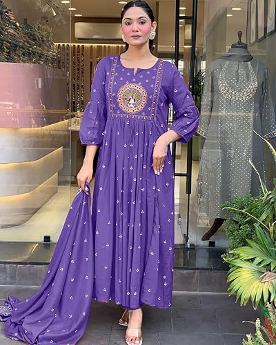 Image of KLOSIA Women Rayon Printed Anarkali Kurta Set with Dupatta