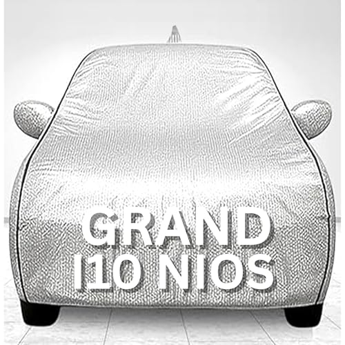 Image of 100% Waterproof Car Cover for Grand i10 UV Protection, Dustproof, Windproof | Custom Fit with Mirror Pockets, Belt & Buckle | All Weather Outdoor Body Cover(Silver)