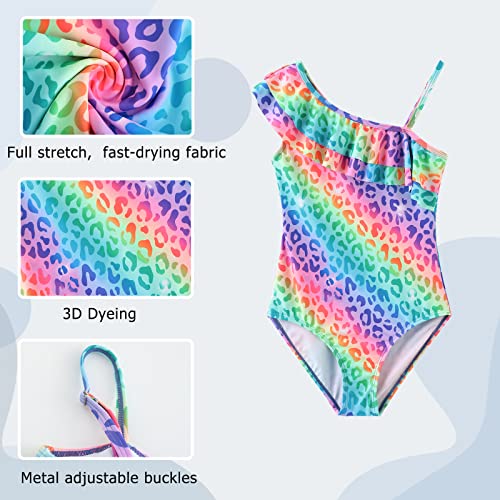 Image of Girls One Piece Swimsuits One Shoulder Ruffle Bathing Suit Kids Hawaiian Floral Swimwear 3-16 Years