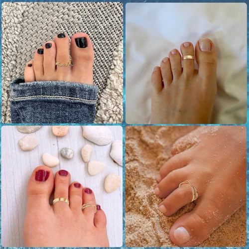 5Pcs 14K Gold Plated Toe Rings for Women Adjustable Toe Rings Non Tarnish Open Band Toe Rings Set Summer Beach Jewelry4