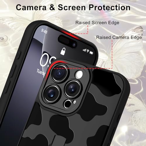 Image of for iPhone 16 Pro Max Case with Finger Strap Holder, Cute Cool Cow Print Pattern Design for Women Men, Shockproof Anti Scratch Hand Kickstand Protective Cover, Gray