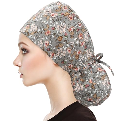 Image of QBA Adjustable Working Cap with Button, Satin-Lined Hat, Cotton Working Hat Sweatband, Elastic Tie Back Hats Unisex