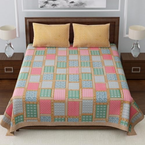 Image of LIVING ROOTS Premium Jaipuri Hand Block Printed 300 TC - King Size Cotton Bedsheet - 90x104 Inches with 2 Matching Pillow Covers | Peacock & Floral Design | Soft, Durable & Colorfast Fabric (222-B)