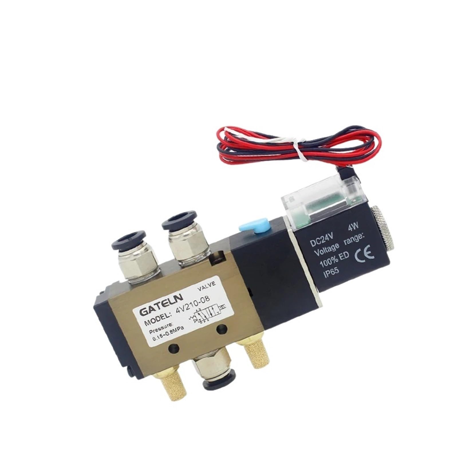 QRUYHBAJU 4V210-08 air Solenoid Valve 5-Way 2-Position Gas Pneumatic Solenoid Valve 220V Port 1/4" Solenoid Valve(With 4mm Fittings-02)